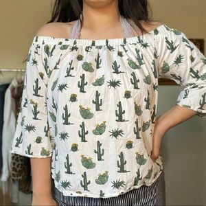 Off the shoulder cactus print  shirt